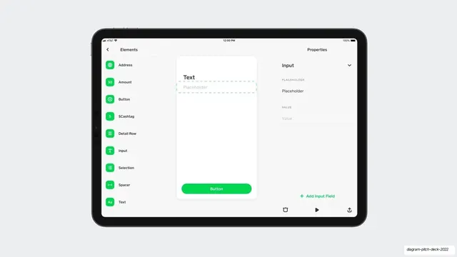 Cash App element builder tablet mockup, minimal, light-mode, light