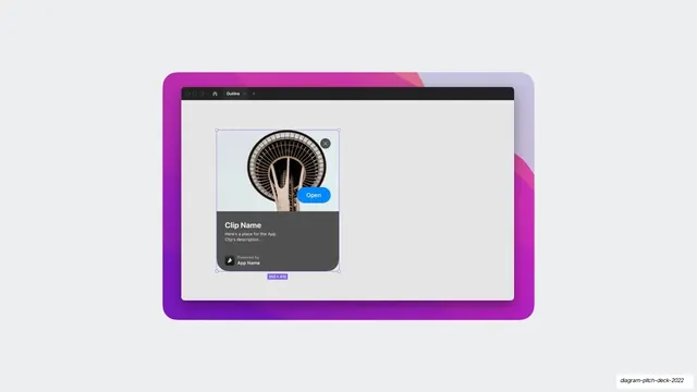 App Clip card live in browser canvas, minimal, light-mode, light