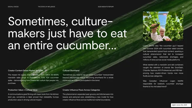 Eat an entire cucumber culture moment, dark-mode, editorial, dark