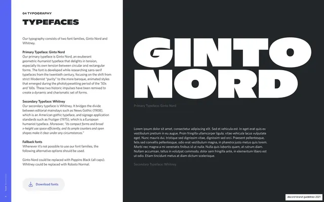Typefaces Ginto Nord and Whitney