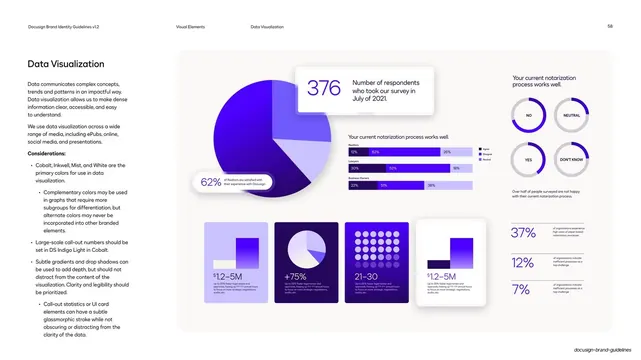 Docusign data visualization system, data-dense, minimal, light