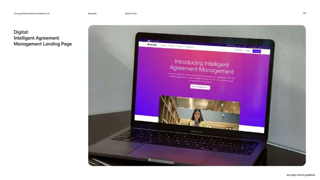 Docusign IAM landing page on laptop, photographic, gradient-heavy, light
