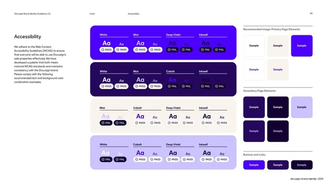 Accessibility color-pairing pass/fail matrix, corporate-clean, minimal, light