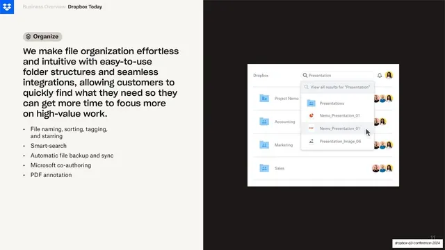 Organize feature with file-search UI