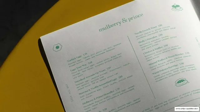 Mulberry and Prince printed menu