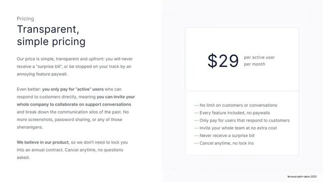 Transparent simple pricing