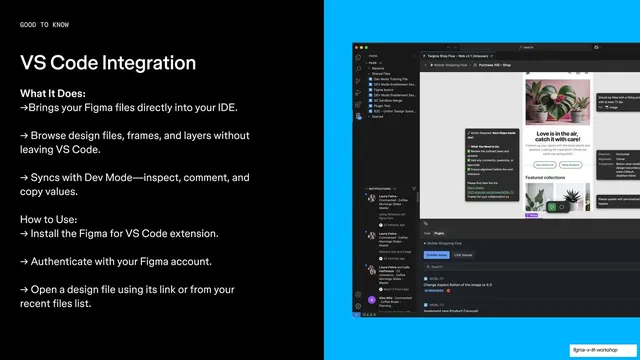 VS Code Integration, black text panel beside blue IDE capture