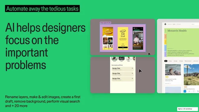 AI helps designers focus on the important problems, green statement with mockups