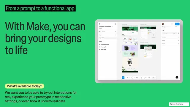 With Make you can bring your designs to life, green slide with tablet mockup