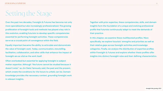 Building Expertise chapter intro text spread, editorial, minimal, light
