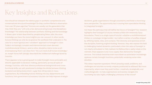 Key Insights and Reflections serif text spread, editorial, minimal, light