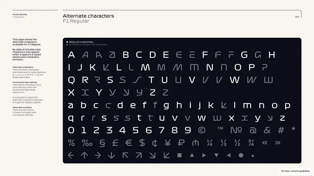 Alternate characters glyph set - F1 Regular