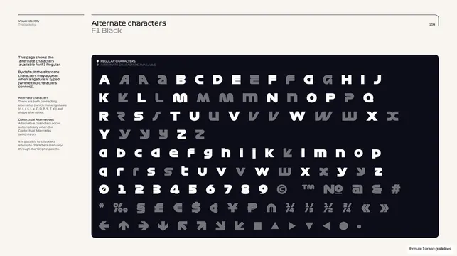 F1 Black alternate characters, editorial, technical, light