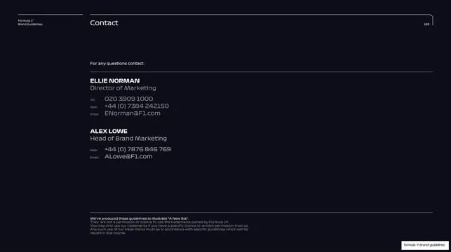 F1 brand guidelines contact page