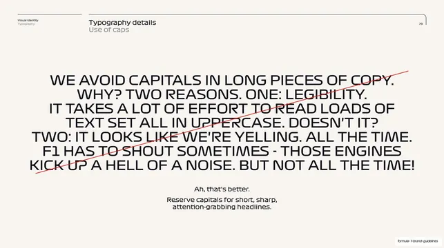 Avoid capitals in long copy