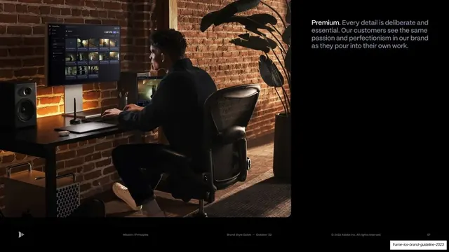 Premium principle with workspace photo, dark-mode, minimal, dark