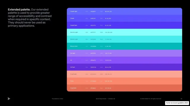 Extended color palette table