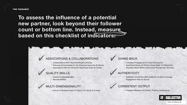 Checklist for assessing influence takeaway