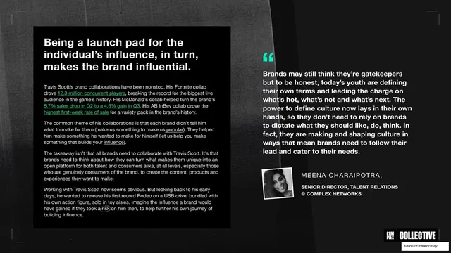 Launch pad for individual influence statement and quote, editorial, dark-mode, dark