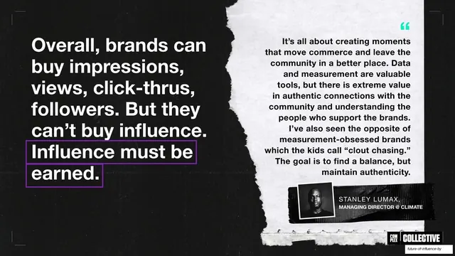 Influence must be earned statement and quote, editorial, dark-mode, dark