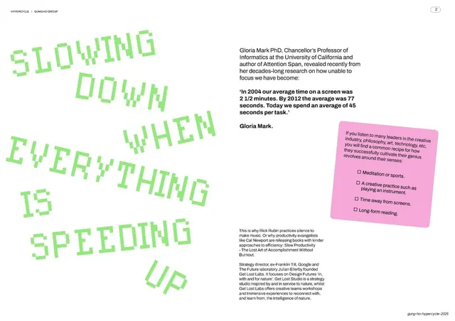Slowing down, falling pixel headline spread