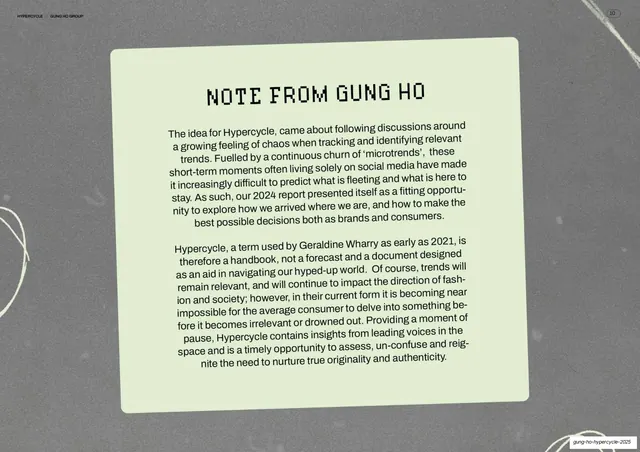Note from Gung Ho, green card on grey