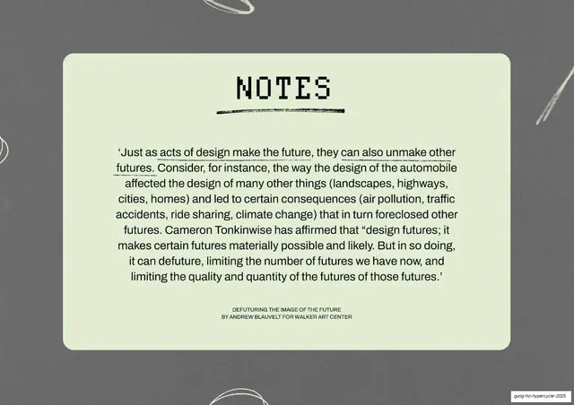 Notes card on design making and unmaking futures