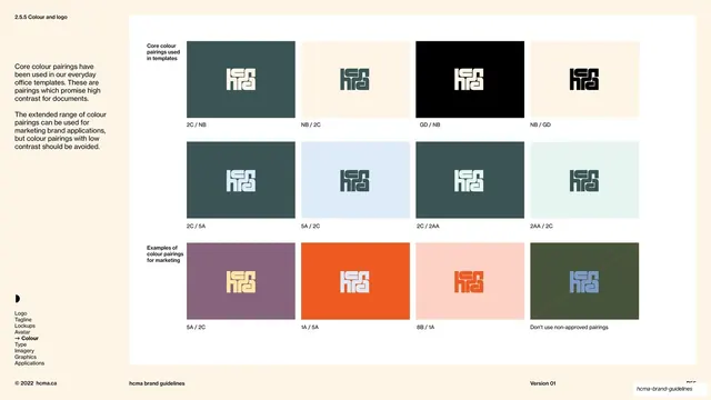 HCMA colour and logo pairings grid