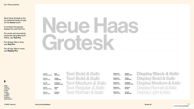 HCMA primary typeface, Neue Haas Grotesk