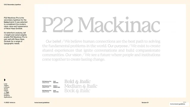 HCMA secondary typeface, P22 Mackinac Pro