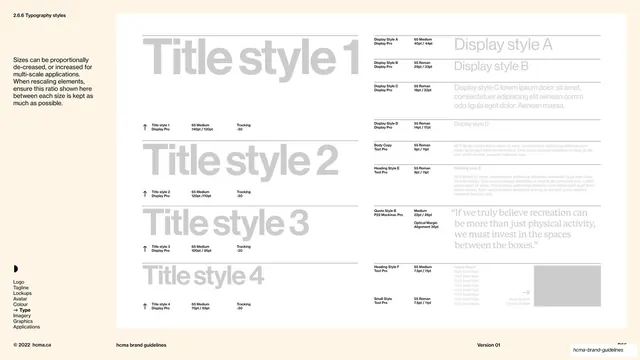 HCMA typography styles and hierarchy