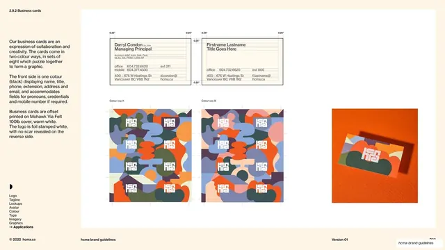 HCMA business cards page