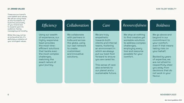 IKAN brand values five columns, editorial, minimal, light
