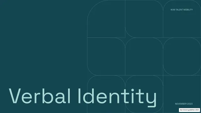 IKAN verbal identity section divider, editorial, minimal, dark
