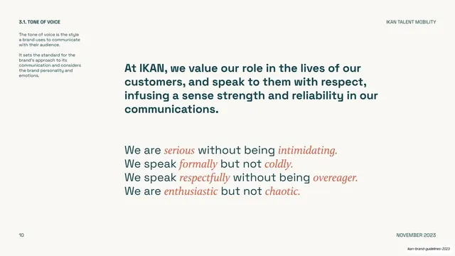 IKAN tone of voice, editorial, minimal, light