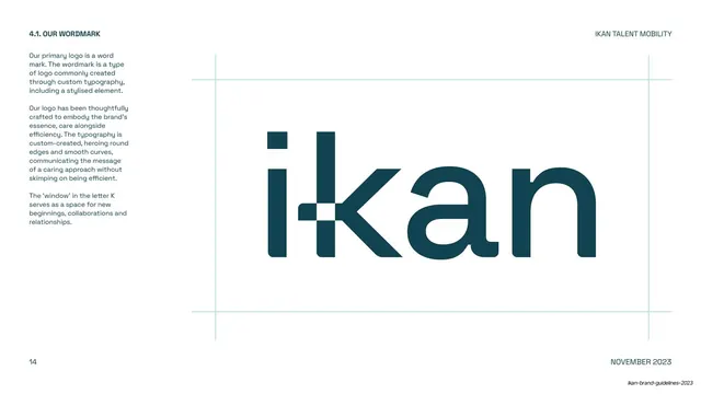 IKAN wordmark construction, editorial, minimal, light