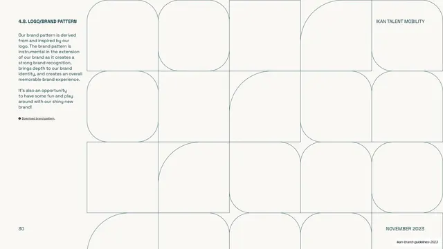 IKAN brand pattern (rounded-corner grid), minimal, swiss, light