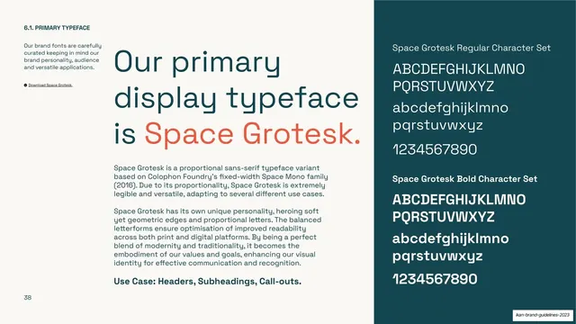 IKAN primary typeface (Space Grotesk), minimal, editorial, light