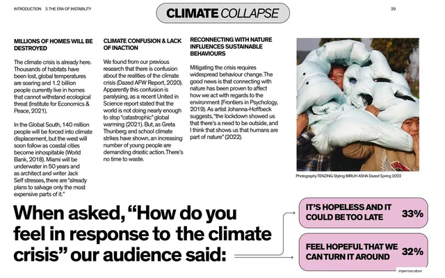 Climate Collapse - statistics, photo, and response bars