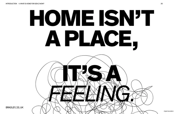 Home isn't a place, it's a feeling section opener, editorial, minimal, light