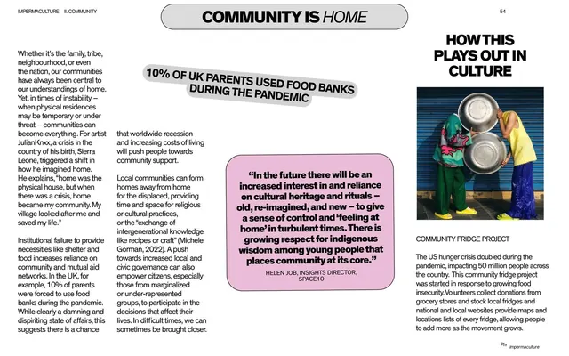 Community is home text spread with culture sidebar