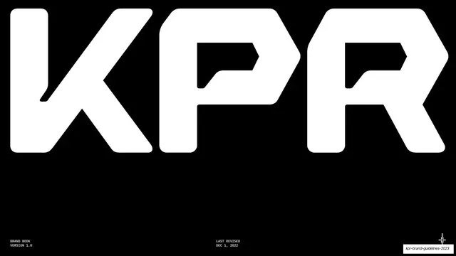 KPR brand book cover, dark-mode, monochrome, dark