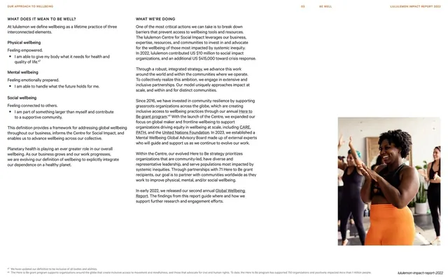What wellbeing means, two-column text over athletic photo, editorial, minimal, light