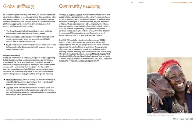 Global and Community wellbeing, twin italic-serif headings