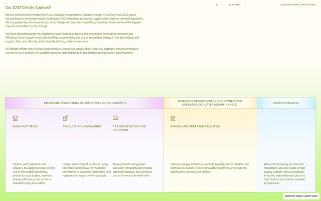Our 2030 Climate Approach, three-pillar color-banded table