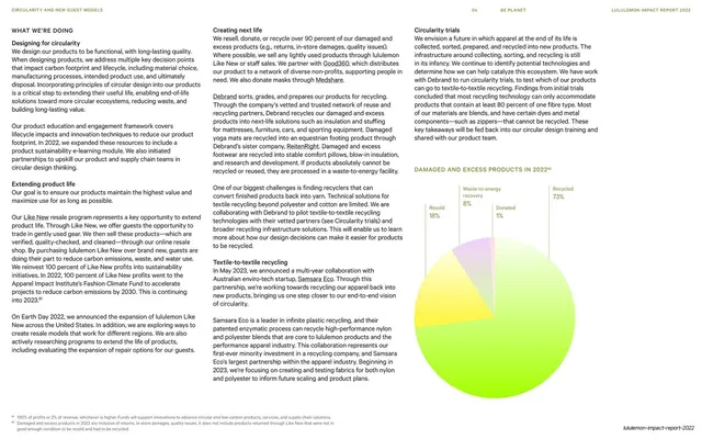 Designing for circularity, three-column text with pie charts, editorial, swiss, light