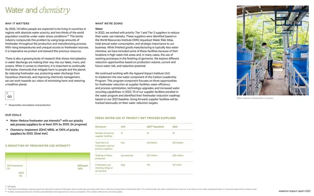Water and chemistry, text spread with facility photo and table