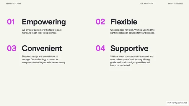 Brand attributes grid, editorial, minimal, light