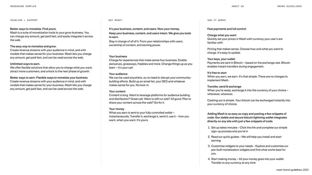 Messaging samples, three columns, editorial, minimal, light