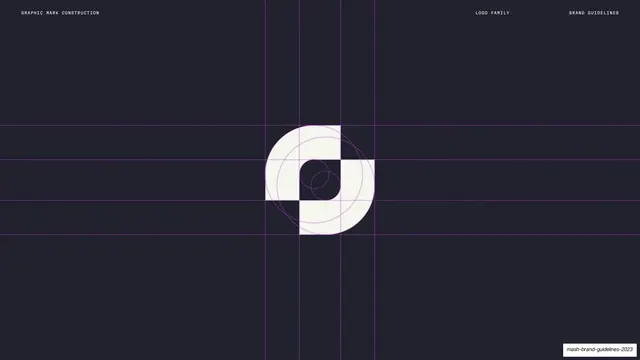 Graphic mark construction, editorial, minimal, dark